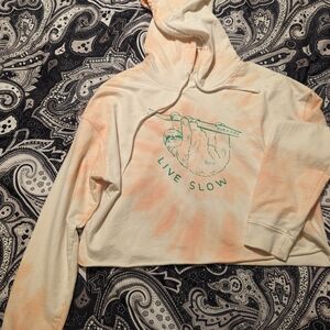 Pura Vida Peach and Teal Cropped Hoodie